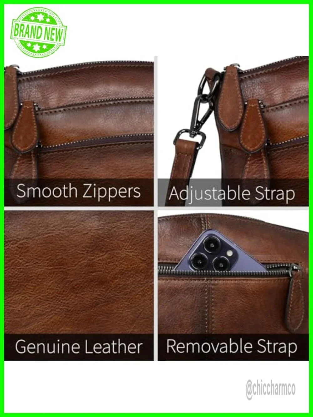 Vegetable Tanned Leather Crossbody Satchel Adjustable Strap